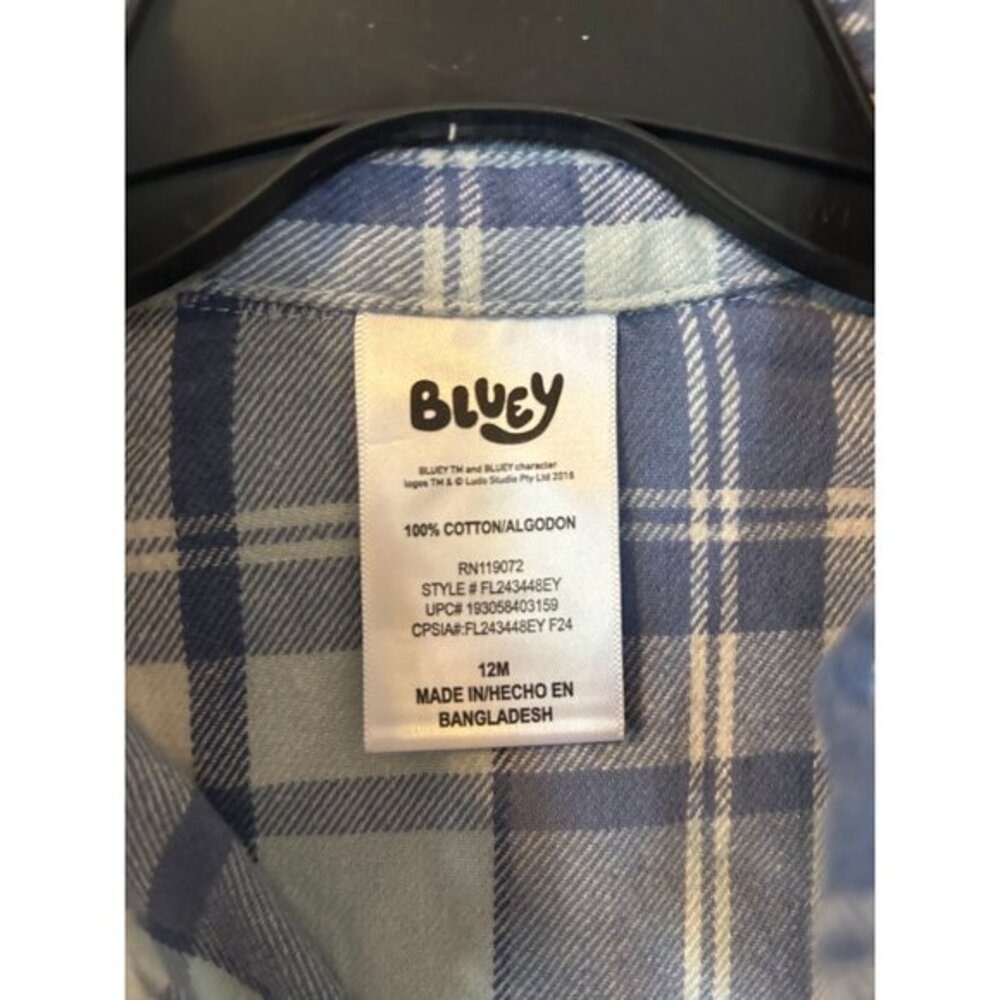 NWT Kids Bluey‎ Long Sleeved Collared Button Down Flannel Shirt Size 12 Months - Picture 4 of 5